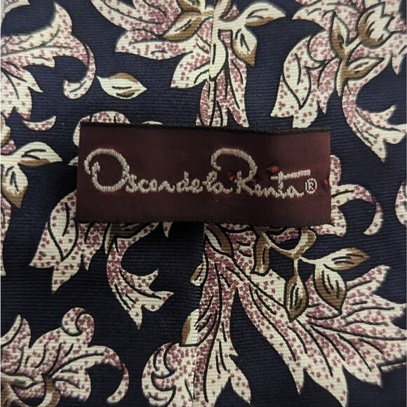 Vintage Men's Oscar de La Renta Black Brown Laurel Tie - Picture 3 of 3